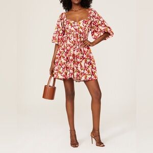 Slate & Willow RTR Love Bird Pink Puff Sleeve Sweetheart Mini Dress Pockets 10